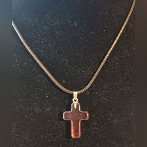 Elegant Translucent Pink Cross Pendant Necklace